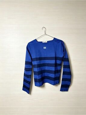 Miu Miu Royal Blue and Navy Striped Long-Sleeve Tee Size M
